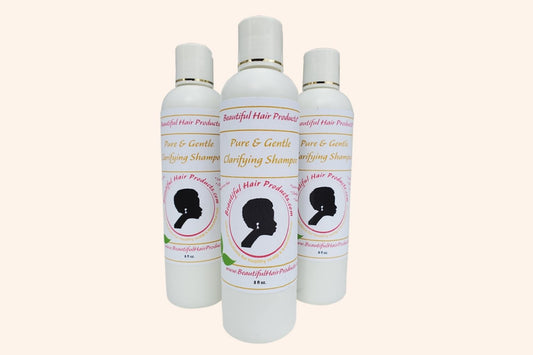 Three bottles of Lavender Clarifying & Hydrating Shampoo bottle, 8oz sulfate-free with purple and cream label for high porosity hair