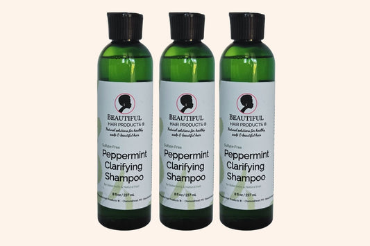 Three bottles of Peppermint Clarifying Shampoo bundle, 8oz sulfate-free formula pack for low porosity hair