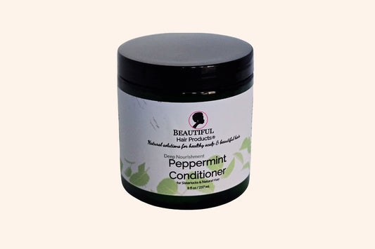Peppermint Deep Conditioning Cream jar, 8oz replenishing treatment with green and pink label for low porosity dry natural hair