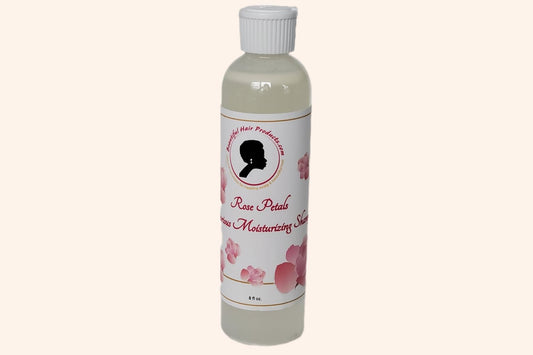 Rose Petals Sulfate-Free Shampoo 8oz bottle with pink and cream label for gentle medium porosity hair cleansing