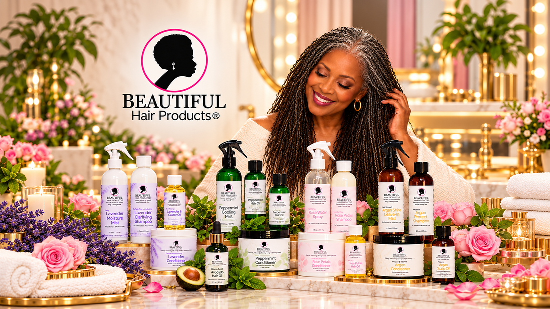 Beautiful black mature woman showcasing Sisterlocks-friendly Beautiful Hair Products 