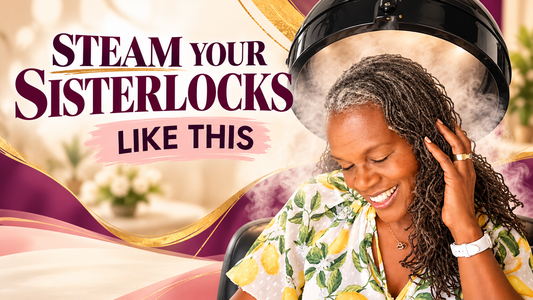 Rene’ Michelle Floyd under Stella hooded hair steamer for a step-by-step Sisterlocks Steaming 101 tutorial.