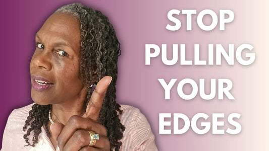 Mid-aged Black woman with gray Sisterlocks in grocery store produce section, healthy natural hair, soft lighting