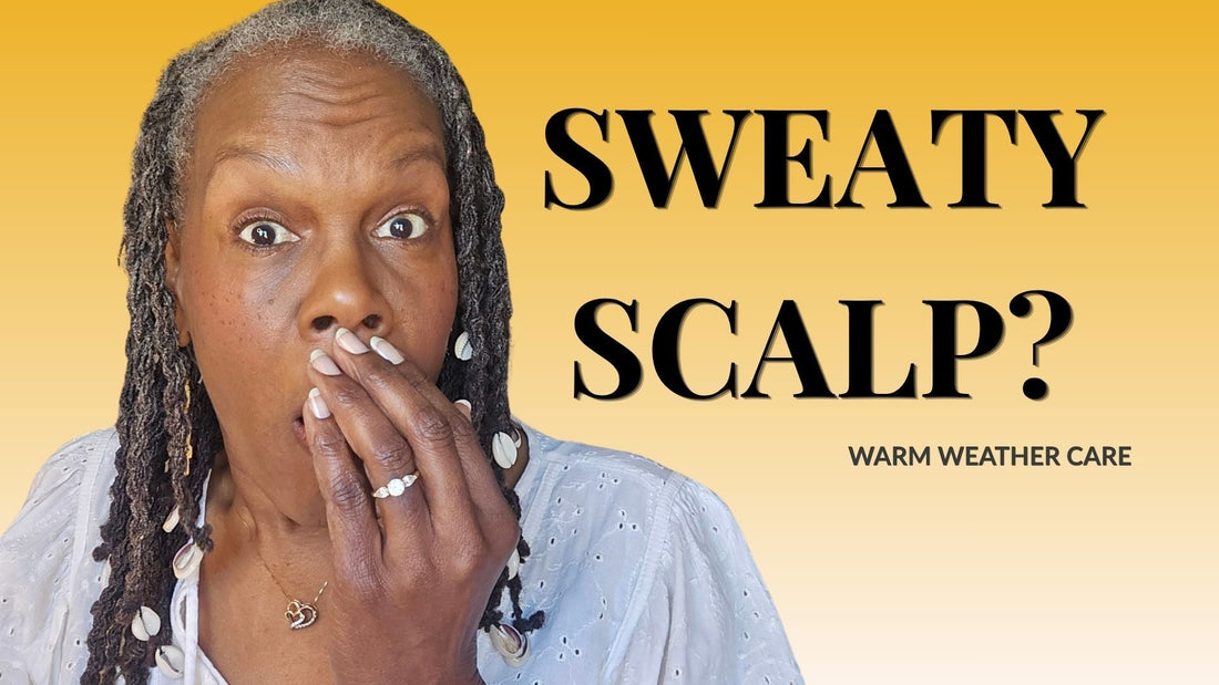 black woman gold background hand over mouth in surprise talking about sweaty scalp