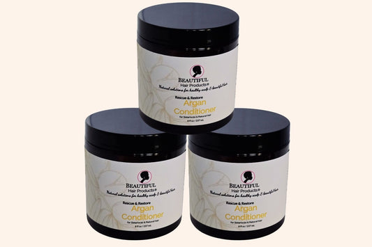 Three jars of Argan Rescue and Restore Conditioner for medium porosity Sisterlocks