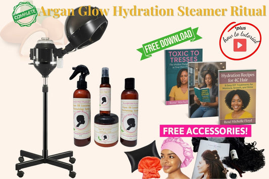 Argan Glow Hydration Steamer Ritual System with all products and steamer for medium porosity hair nourishment and repair