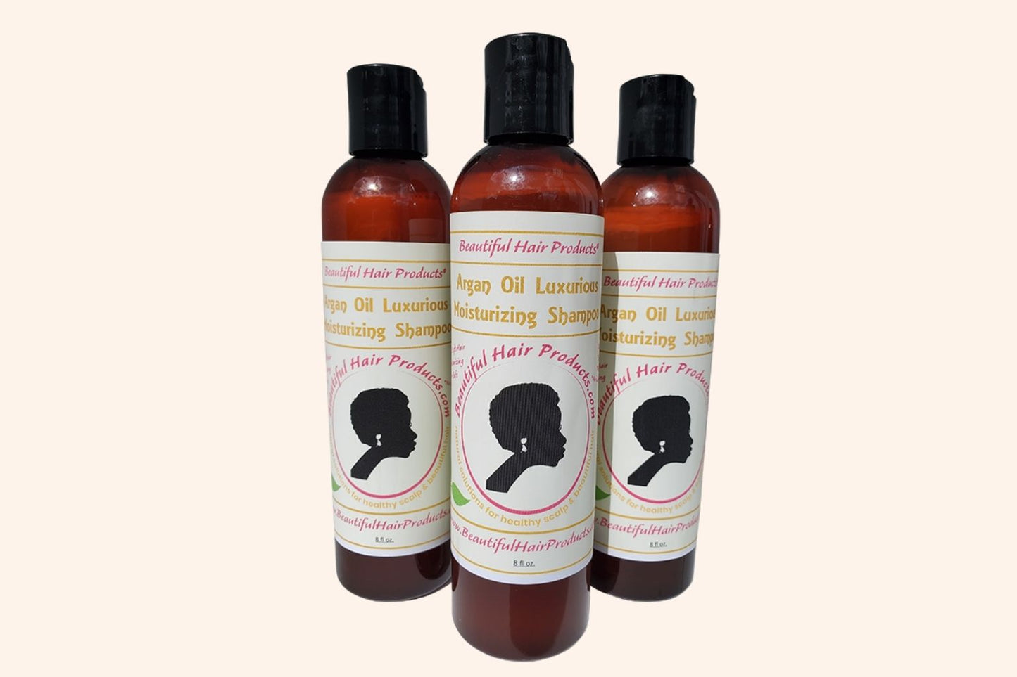 3 bottles of Argan Moisture Protect Shampoo 8oz bottle sulfate-free with gold and cream label for medium porosity hair protection