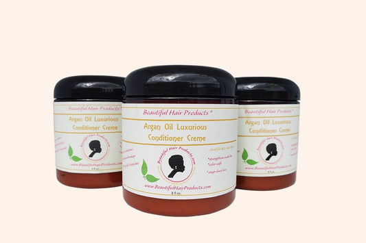 3 jars of Argan Rescue & Restore Conditioner Cream 8oz jar with gold and cream label for damaged hair deep treatment