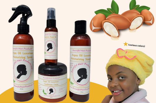 Argan Simple Start Hydration Kit with argan products and towel cap for beginner-friendly medium porosity hair care