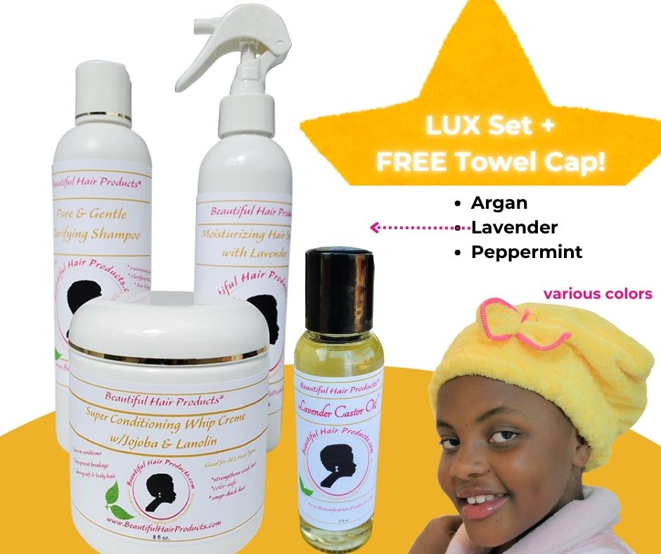 LUX SETS  Shampoo Conditioner Spray & Oil + FREE Towel Cap