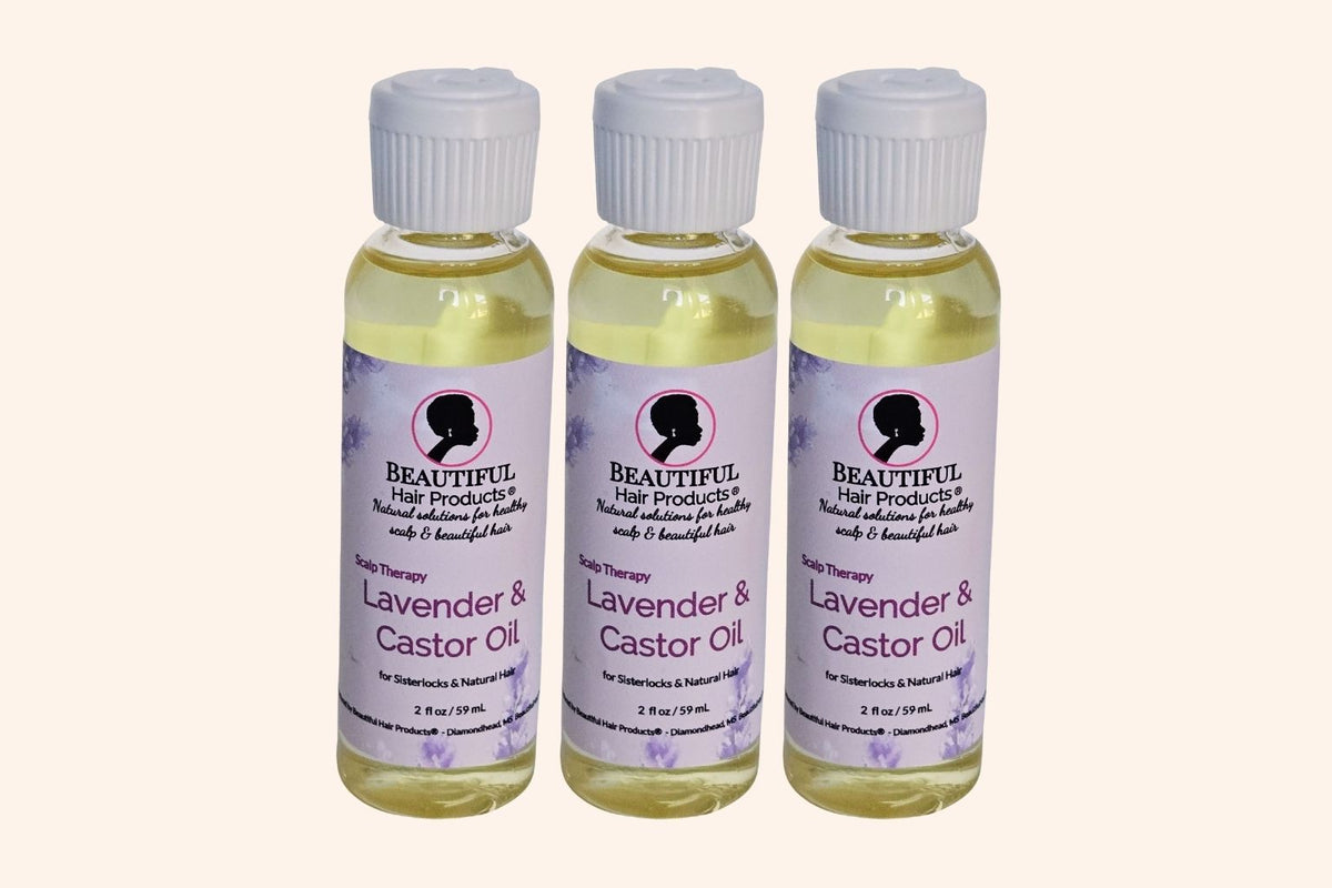 Three bottles of Lavender and Castor Oil for high porosity Sisterlocks and natural hair