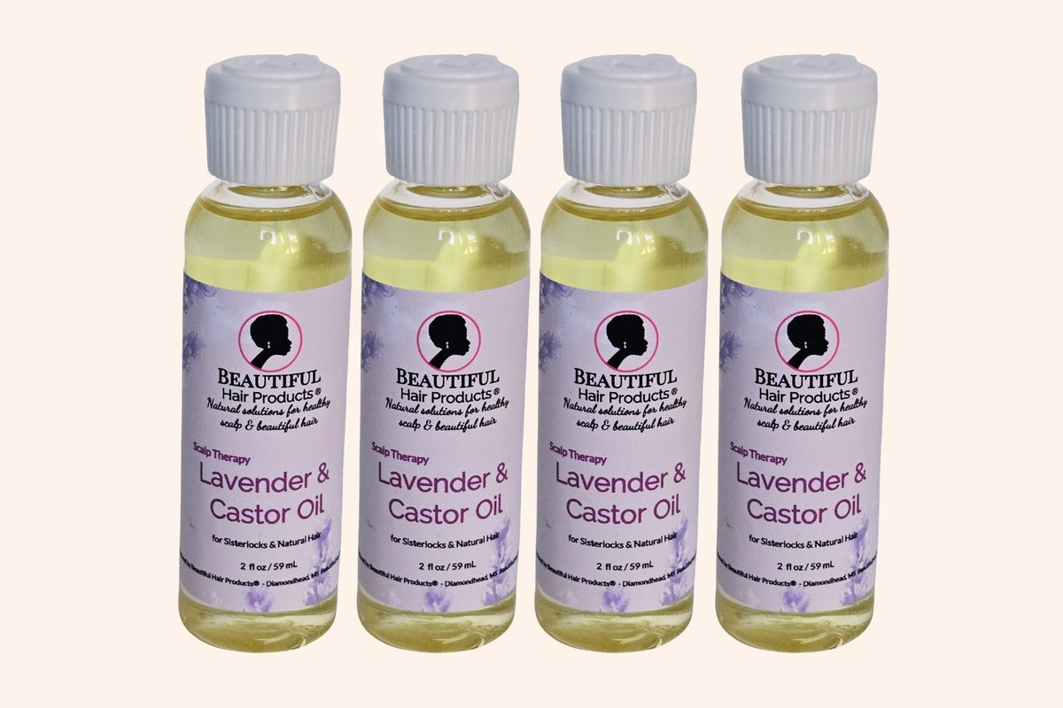 Four bottles of Lavender and Castor Scalp Therapy Oil for Sisterlock