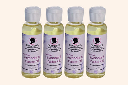 Four bottles of Lavender and Castor Scalp Therapy Oil for Sisterlock