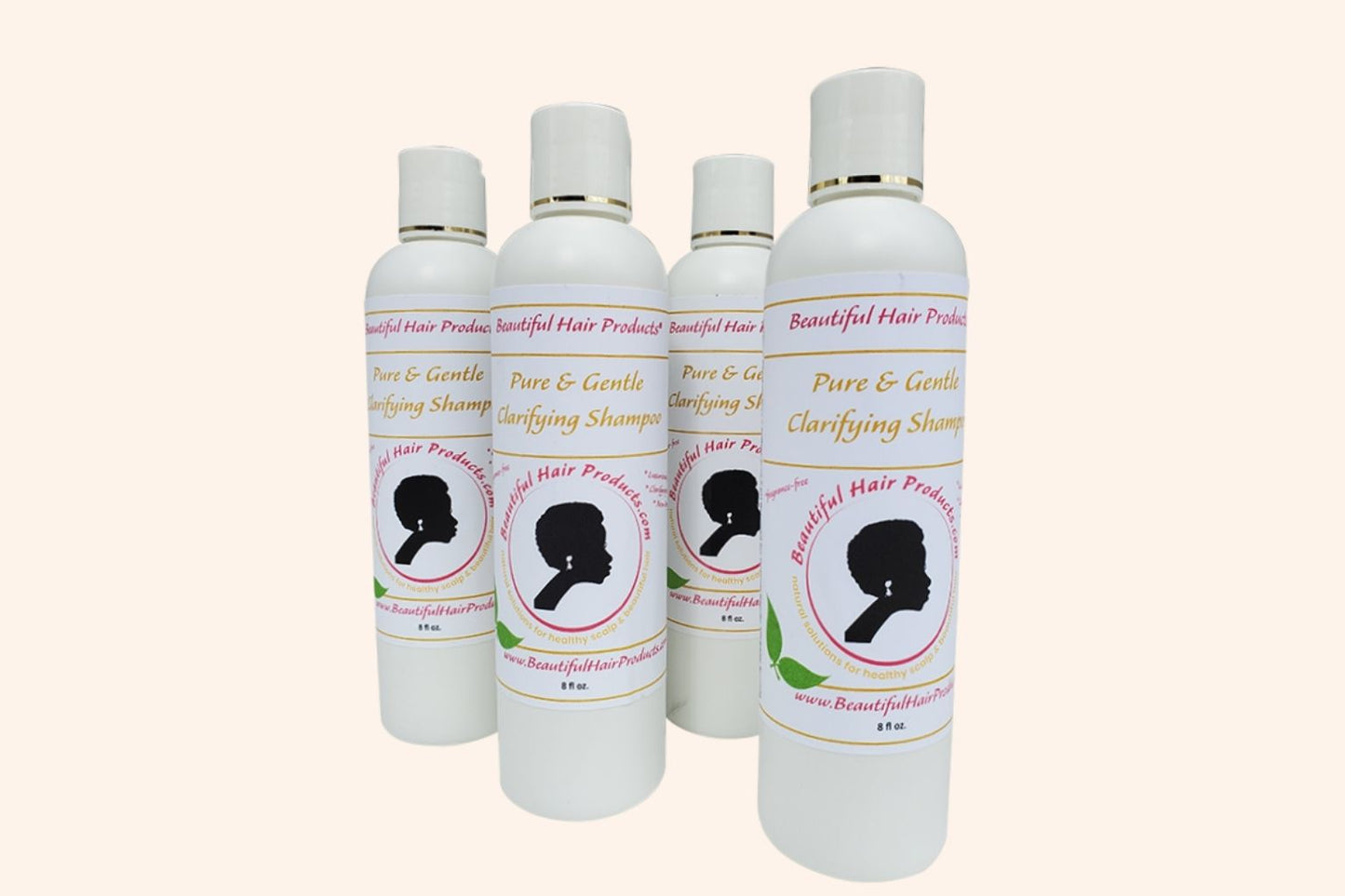 Four bottles of Lavender Clarifying & Hydrating Shampoo bottle, 8oz sulfate-free with purple and cream label for high porosity hair