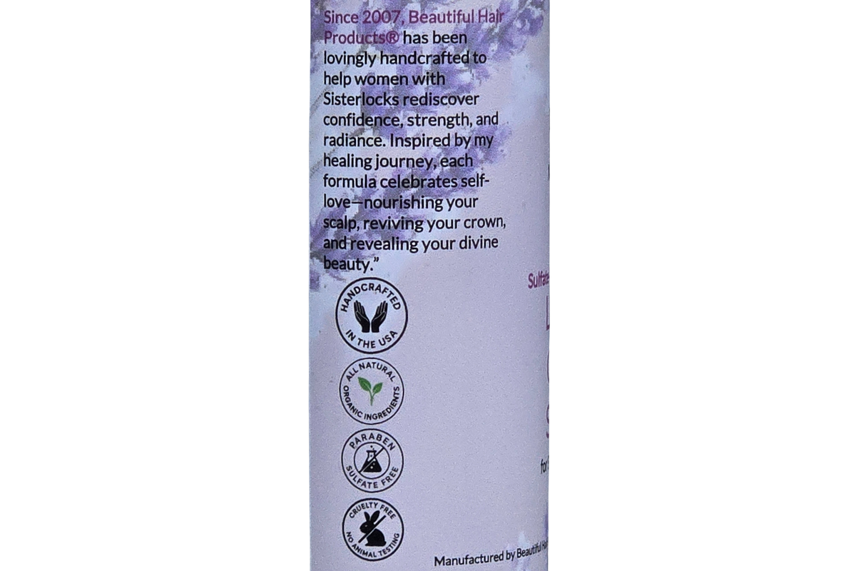 Beautiful Hair Products Lavender Shampoo brand story and handcrafted Sisterlocks hair care information