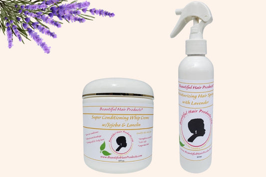 Lavender Crown Therapy Starter Kit with moisture mist bottle, conditioning whip jar and care guide for high porosity hair