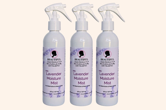 Three bottles of Lavender Daily Moisture Mist for high porosity Sisterlocks