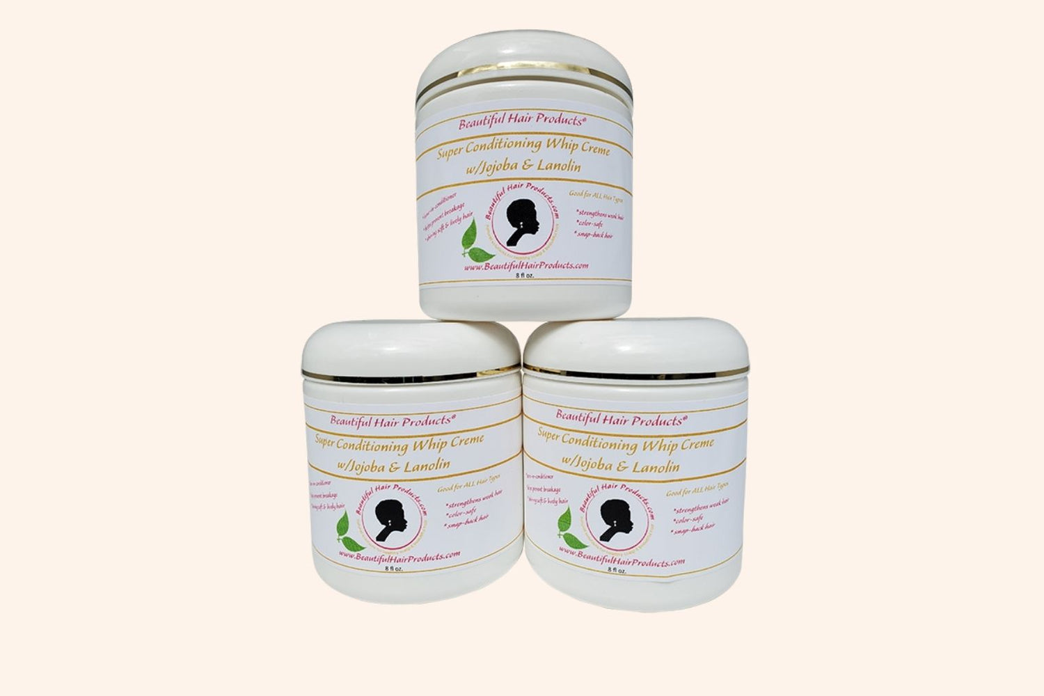 Three jars of Lavender Deep Conditioning Whip jar, 8oz with purple and cream label featuring jojoba and lanolin for high porosity conditioning