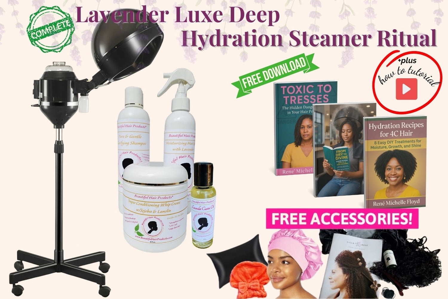Lavender Luxe Deep Hydration Steamer Ritual with all products and steamer for high porosity hair therapeutic healing.