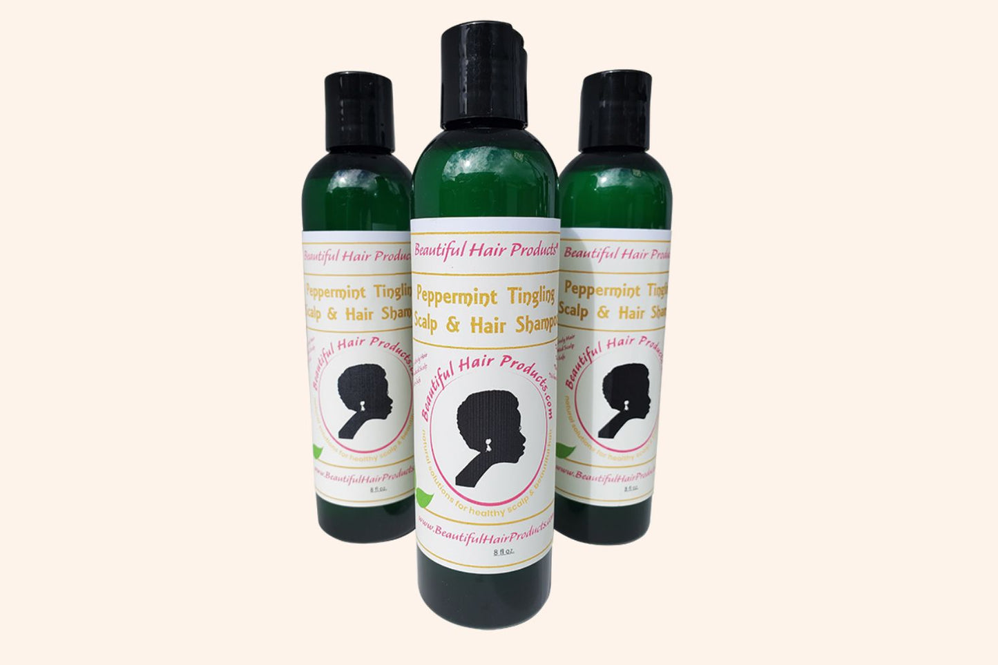 Three bottles of Peppermint Clarifying Shampoo bundle, 8oz sulfate-free formula pack for low porosity hair
