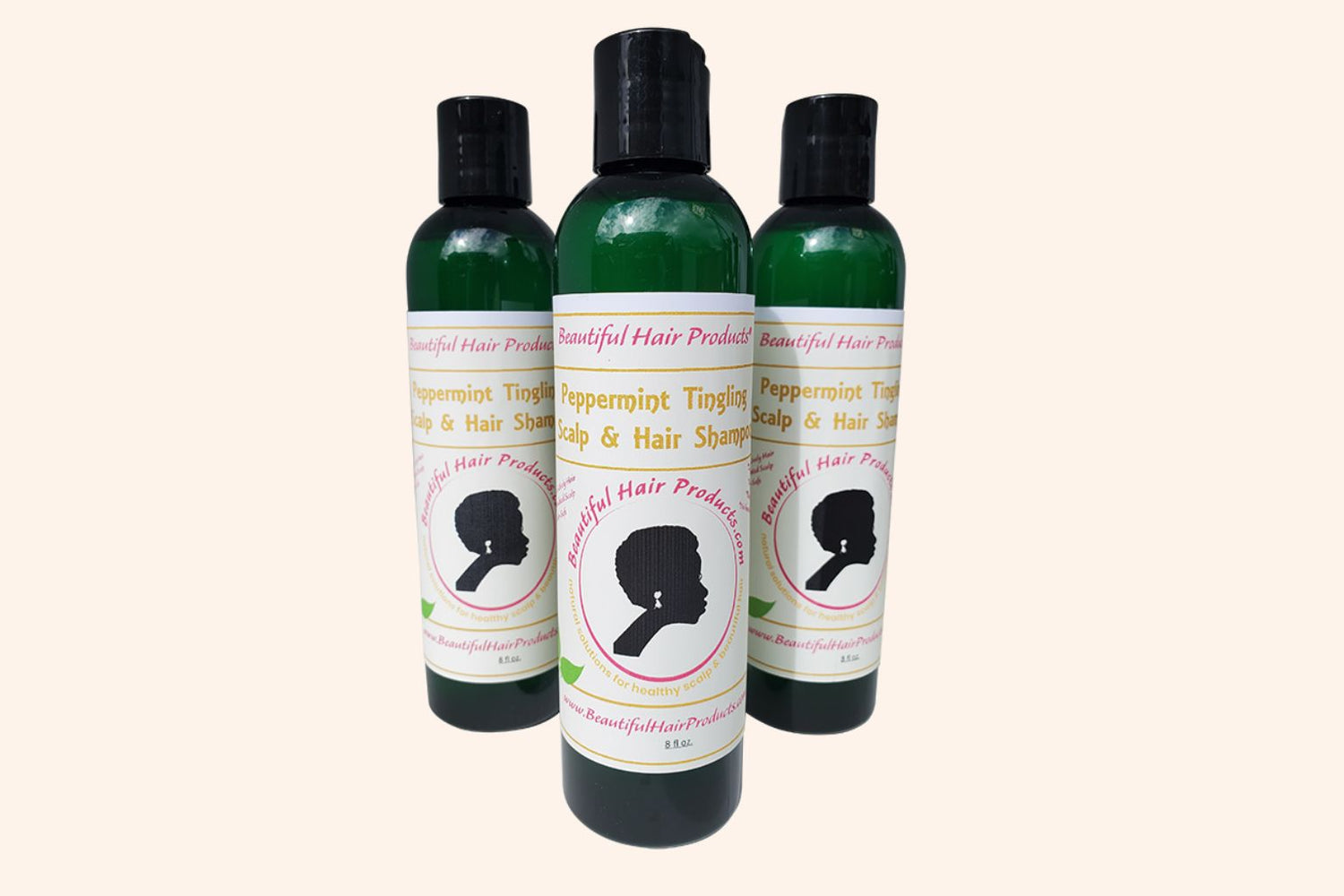 Three bottles of Peppermint Clarifying Shampoo bundle, 8oz sulfate-free formula pack for low porosity hair
