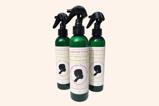 Three bottles of Peppermint Daily Cooling Mist 8oz bottle with green and cream label for Sisterlocks and natural hair moisturizing 