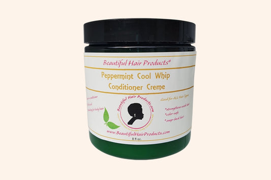 Peppermint Deep Conditioning Cream jar, 8oz replenishing treatment with green and pink label for low porosity dry natural hair