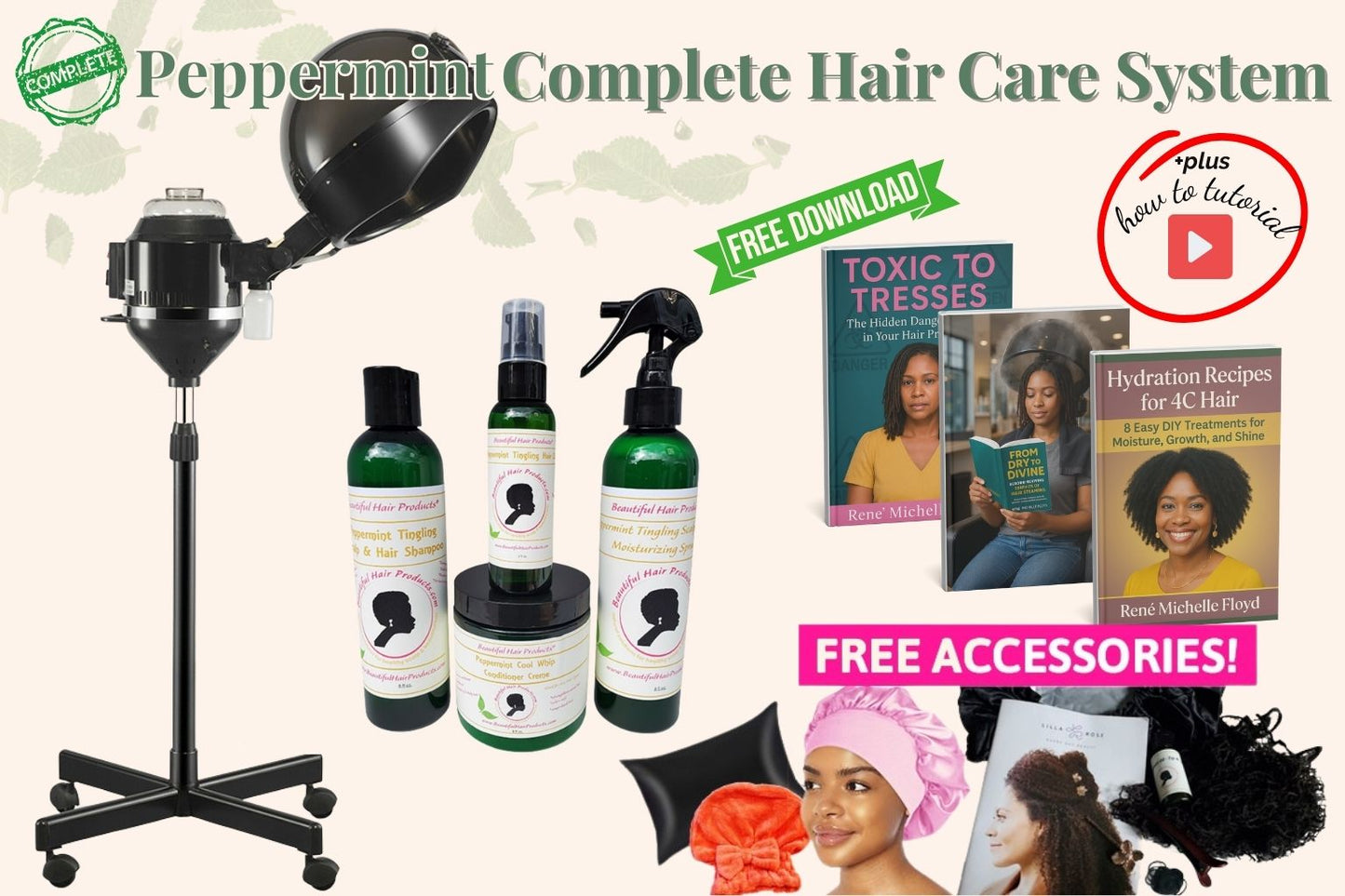 Peppermint Power Complete Hair Care System with all products and steamer for low porosity hair and Sisterlocks scalp growth