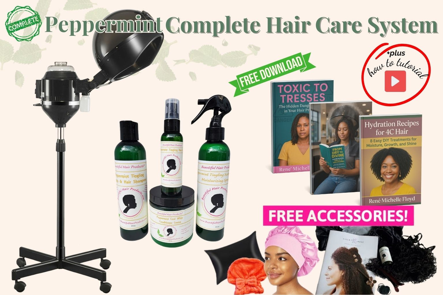 Peppermint Power Complete Hair Care System with all products and steamer for low porosity hair and Sisterlocks scalp growth