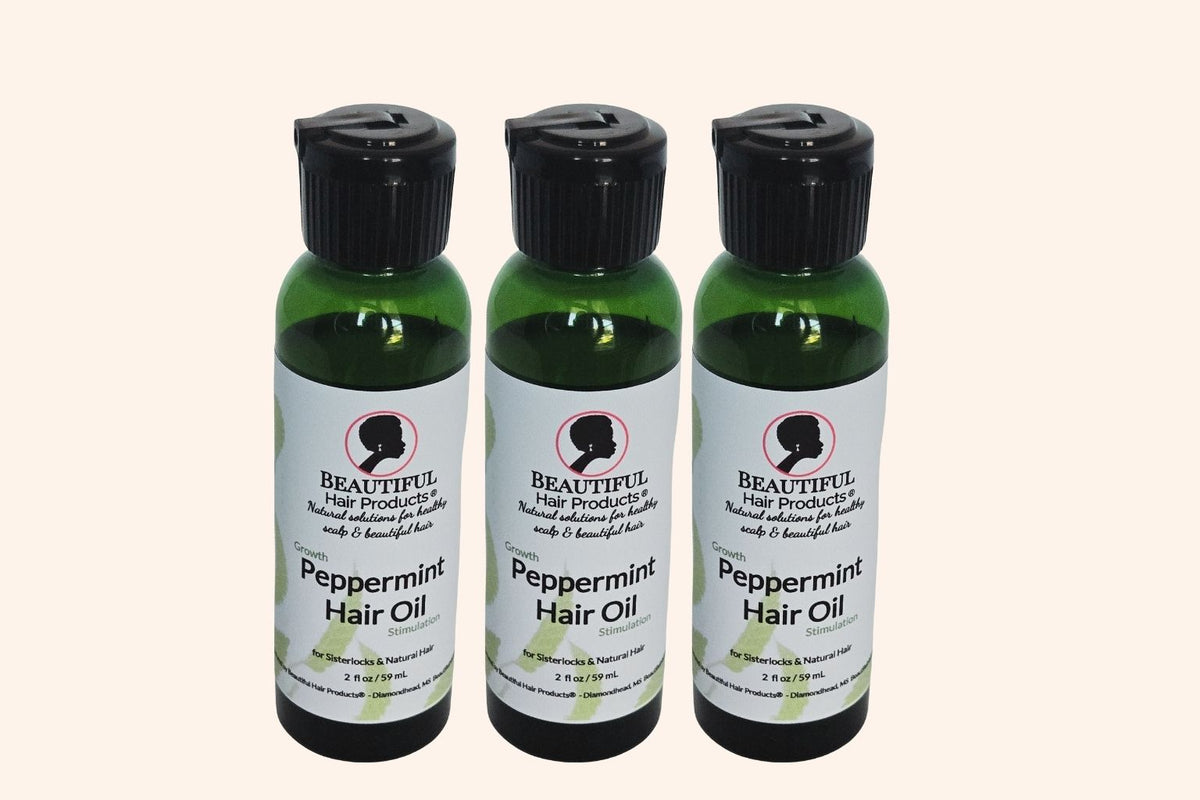 Three bottles of Peppermint Scalp and Hair Oil for low porosity Sisterlocks