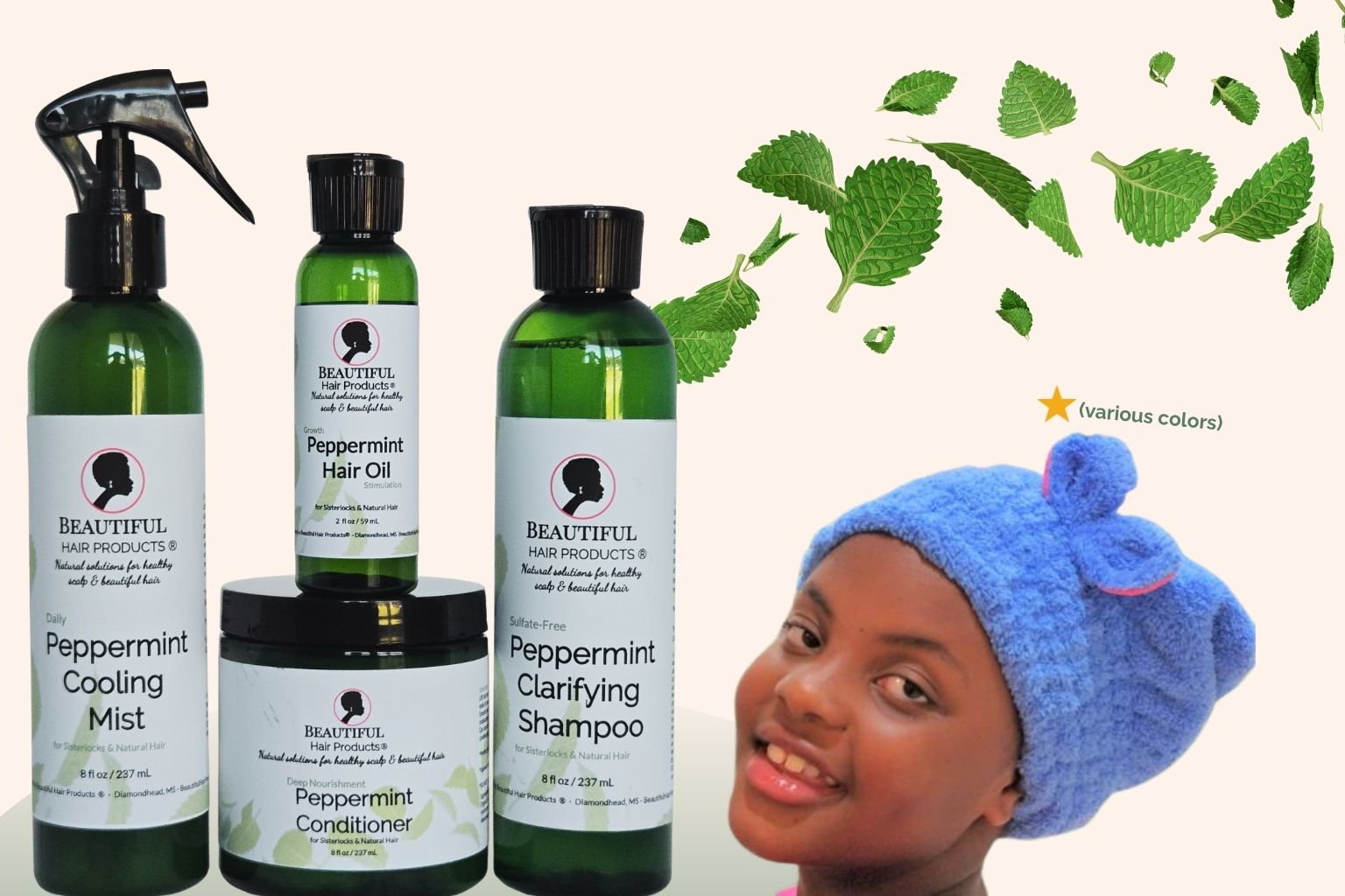 Peppermint Hair Care Starter Kit with cooling natural hair products and care guide for beginners to peppermint power hair care