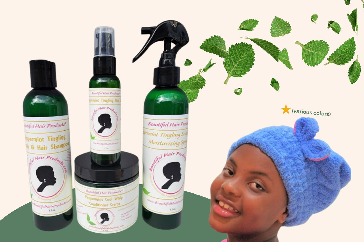Peppermint Hair Care Starter Kit with cooling natural hair products and care guide for beginners to peppermint power hair care