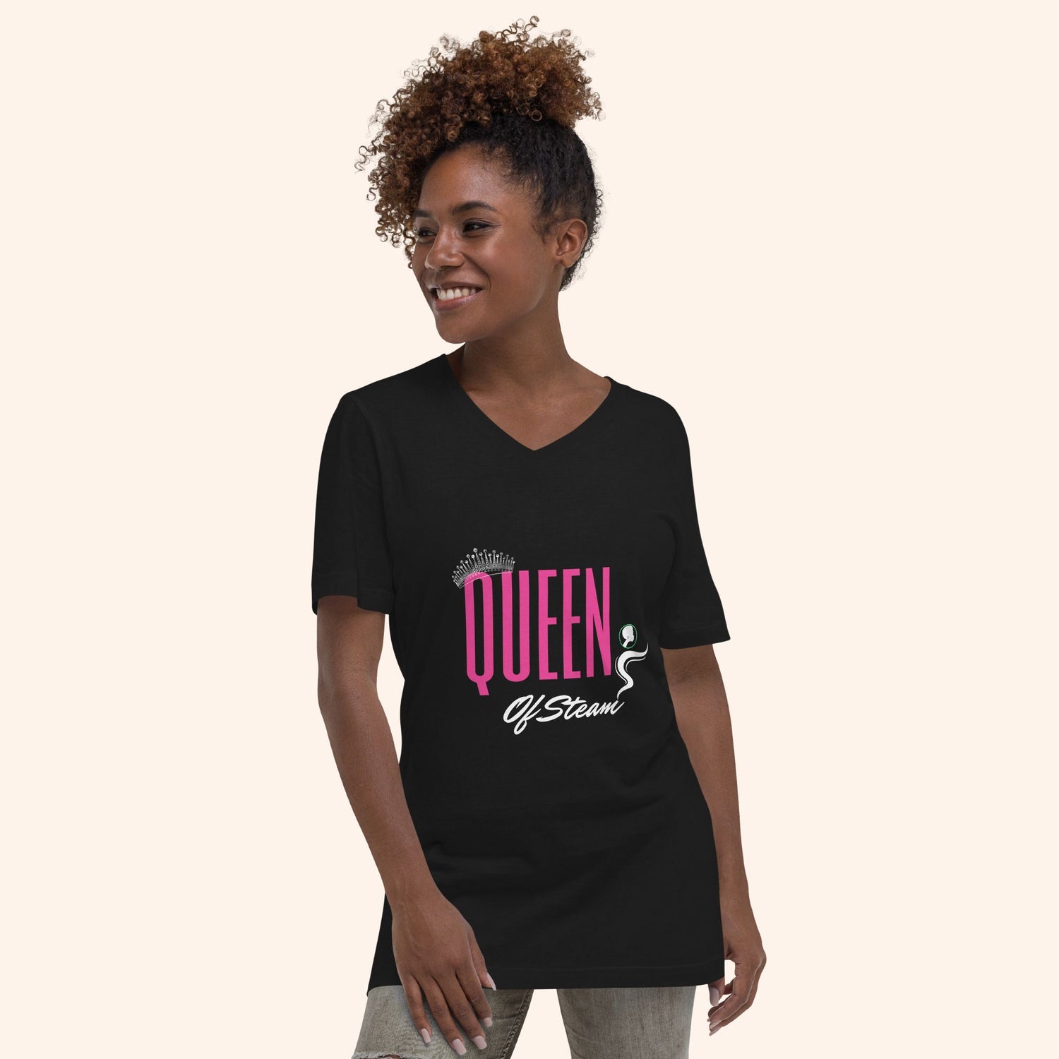 Queen of Steam T-Shirt black tee with royal crown design and comfortable fit for hair care enthusiasts
