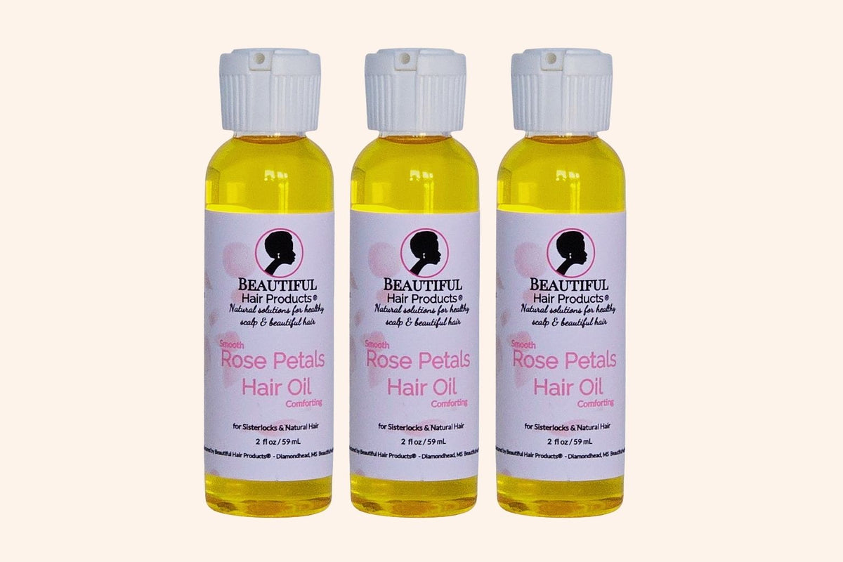 Three bottles of Rose Petals Hair Oil for Sisterlocks and medium porosity hair