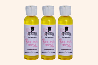 Three bottles of Rose Petals Hair Oil for Sisterlocks and medium porosity hair