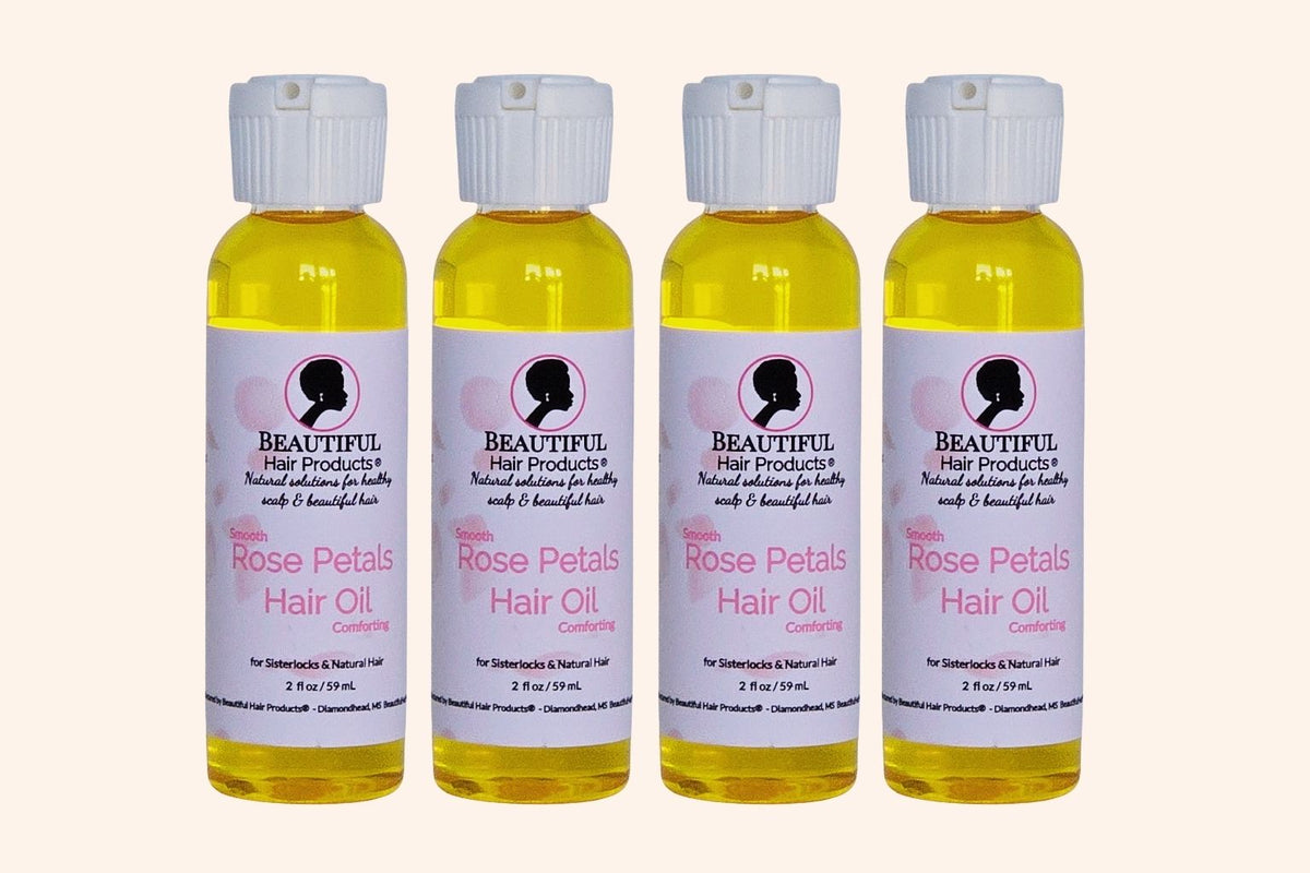 Four bottles of Rose Petals Hair Oil for Sisterlocks and medium porosity hair