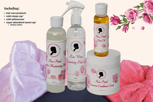 Rose Petals Intensive Moisture Essentials Kit with rose products and luxury accessories specifically designed for Sisterlocks care