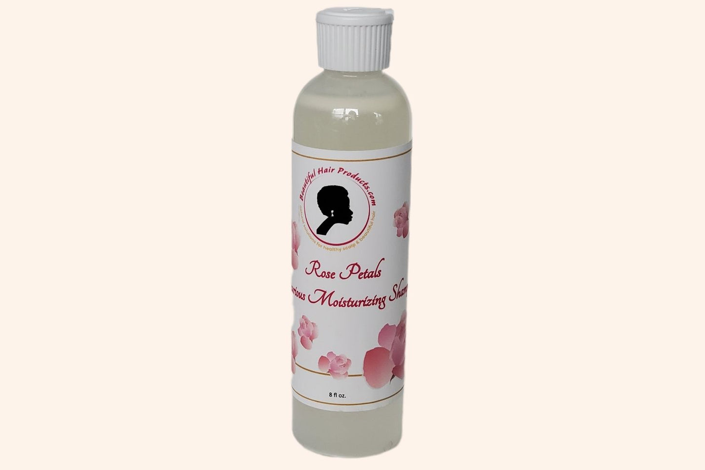 Rose Petals Sulfate-Free Shampoo 8oz bottle with pink and cream label for gentle medium porosity hair cleansing