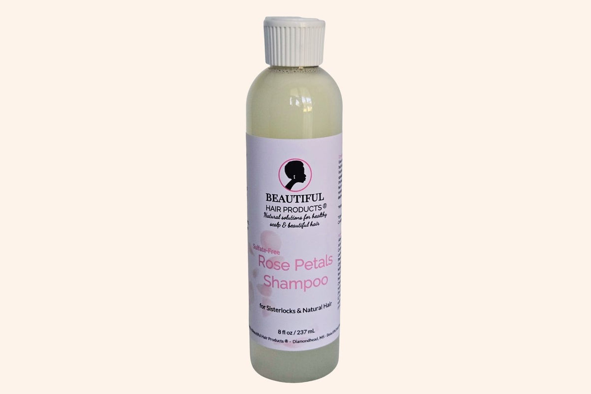 Beautiful Hair Products Rose Petals Sulfate-Free Shampoo for Sisterlocks and natural hair, 8 fl oz bottle.