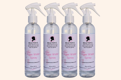 Four bottles of Rose Water Hydrating Spray for medium-porosity Sisterlocks.