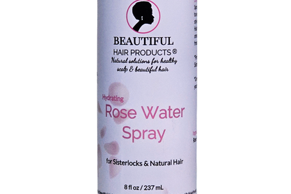 Close-up of the Beautiful Hair Products Rose Water Hydrating Spray front label.