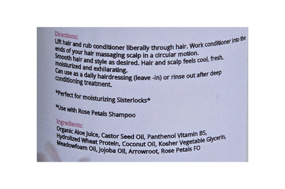 A close-up of a printed hair care instruction sheet showing directions and ingredients for a shampoo, photographed against a light background.