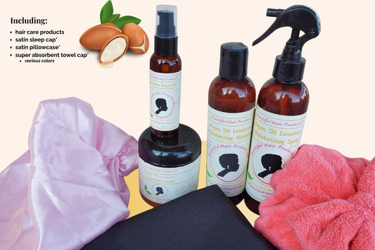 Argan Power Moisture Daily Care Kit with argan products and luxury accessories for premium medium porosity hair care