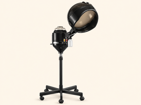 Stella professional hair spa steamer on rolling stand shown on a clean cream background.