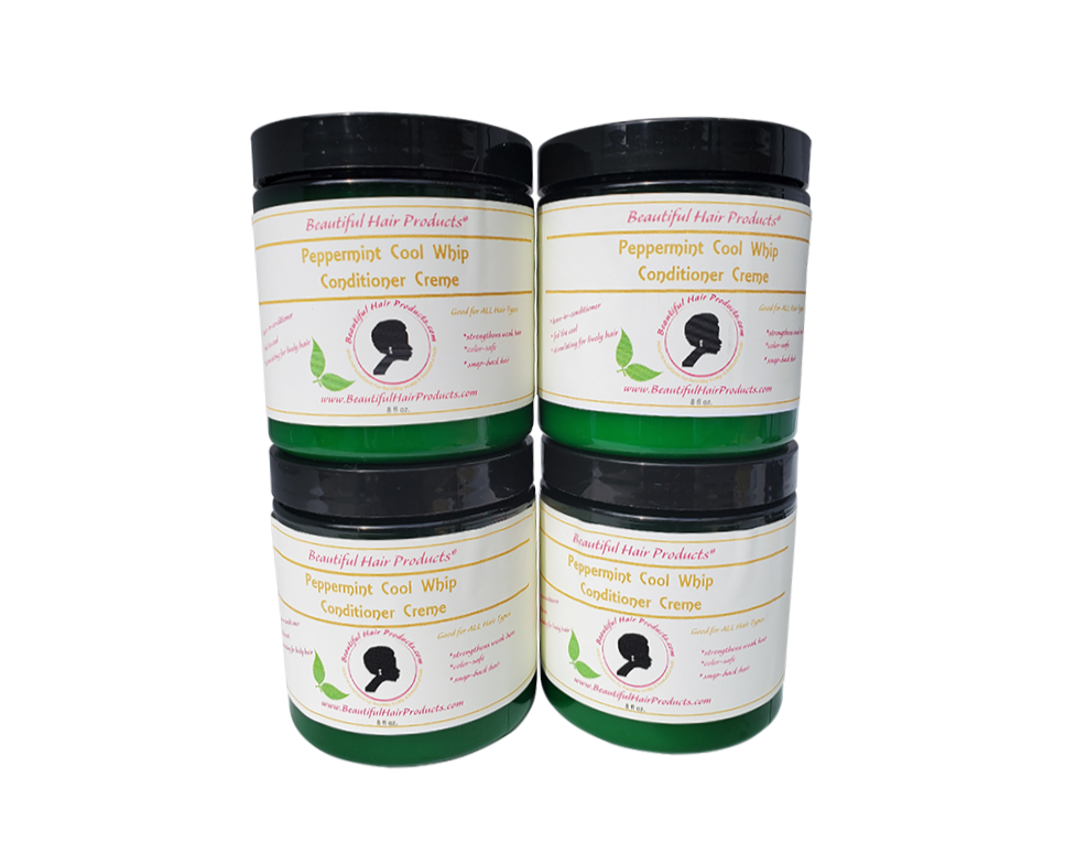 Four jar bundle of Peppermint Deep Conditioning Cream, 8oz replenishing treatment value pack for low porosity hair
