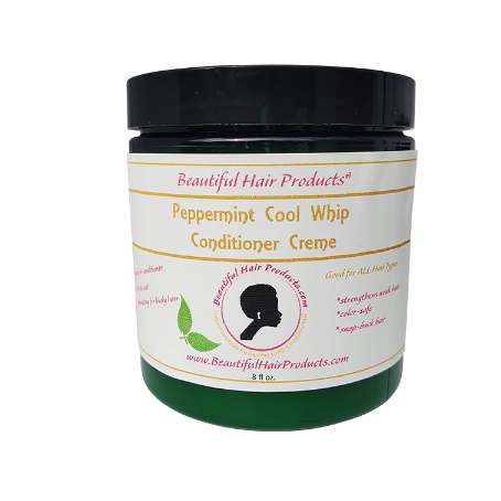 Peppermint Deep Conditioning Cream jar, 8oz replenishing treatment with green and pink label for low porosity dry natural hair
