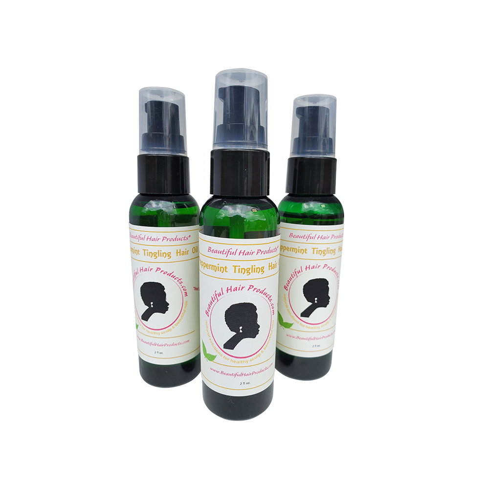 Three bottles of Peppermint Hair Growth Oil bundle, 2oz scalp stimulation treatment pack
