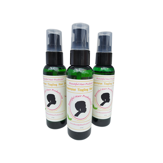 Three bottles of Peppermint Hair Growth Oil bundle, 2oz scalp stimulation treatment pack
